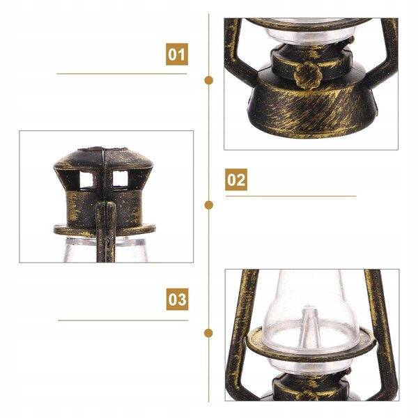 Mini lampade a olio vintage per casette delle bambole, set 2 pezzi, dettaglio realistico