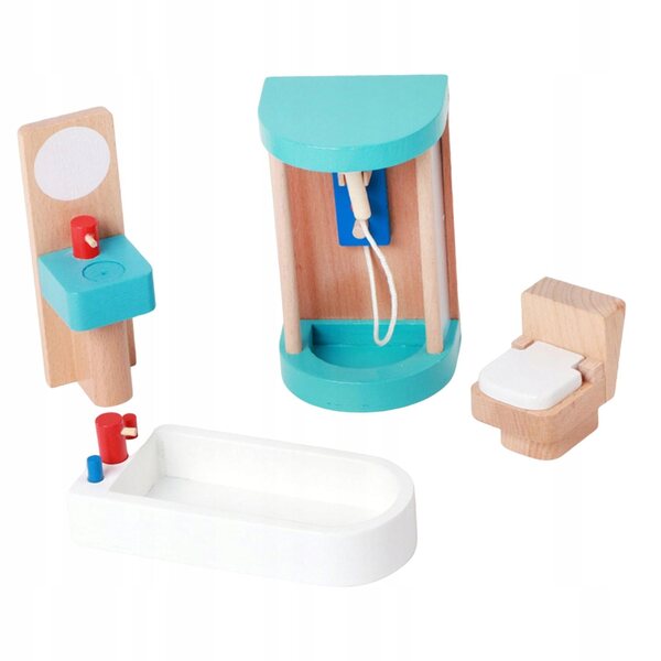 Holzmöbel-Set für Puppenhaus, Miniatur-Badezimmer für Kinder ab 3 Jahren