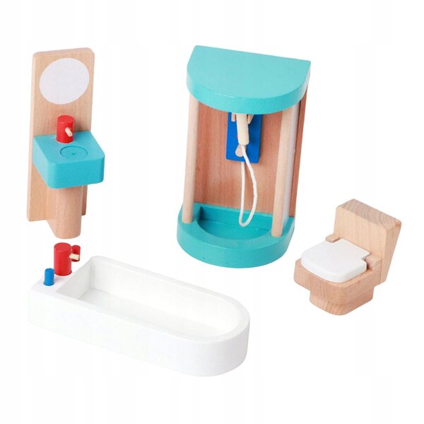 Holzmöbel-Set für Puppenhaus, Miniatur-Badezimmer für Kinder ab 3 Jahren