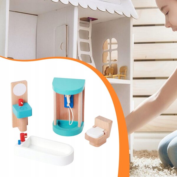 Holzmöbel-Set für Puppenhaus, Miniatur-Badezimmer für Kinder ab 3 Jahren