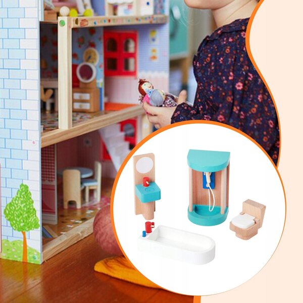 Holzmöbel-Set für Puppenhaus, Miniatur-Badezimmer für Kinder ab 3 Jahren