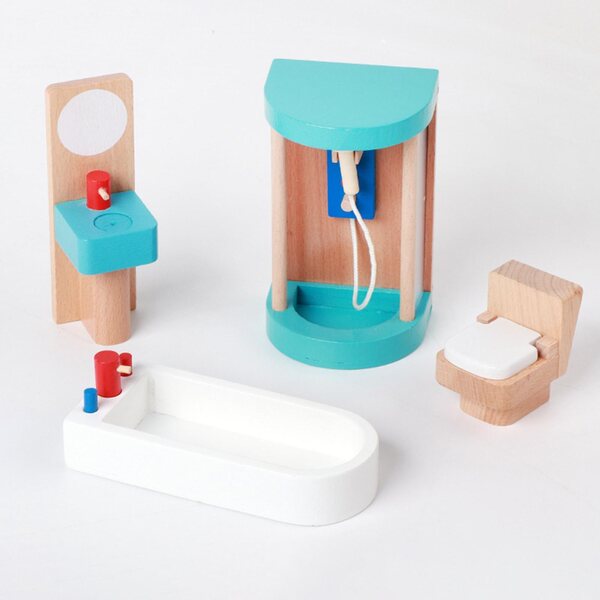 Holzmöbel-Set für Puppenhaus, Miniatur-Badezimmer für Kinder ab 3 Jahren