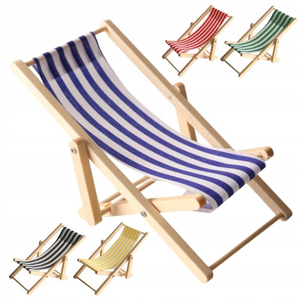 Set 5 Mini Sedie Sdraio Pieghevoli in Legno e Tessuto per Casa delle Bambole