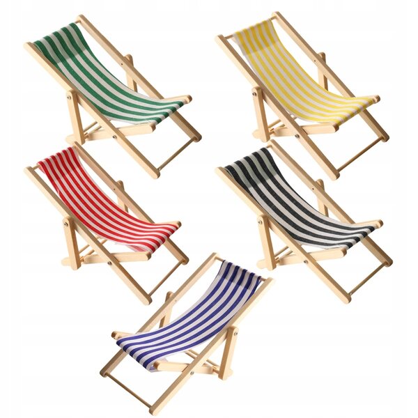 Set 5 Mini Sedie Sdraio Pieghevoli in Legno e Tessuto per Casa delle Bambole