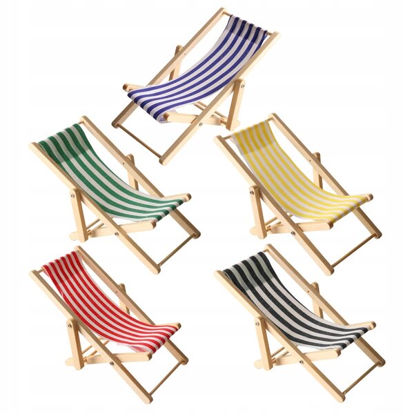 Set 5 Mini Sedie Sdraio Pieghevoli in Legno e Tessuto per Casa delle Bambole