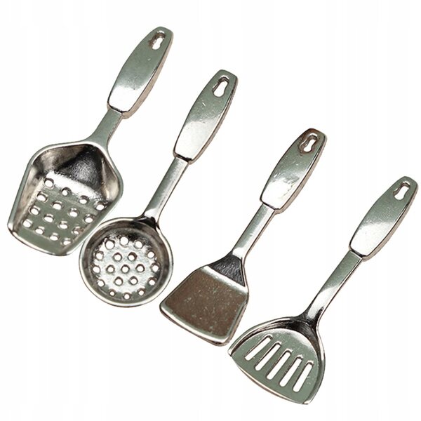 Mini-Küchenzubehör-Set für Puppenhäuser, 4 widerstandsfähige Metallteile