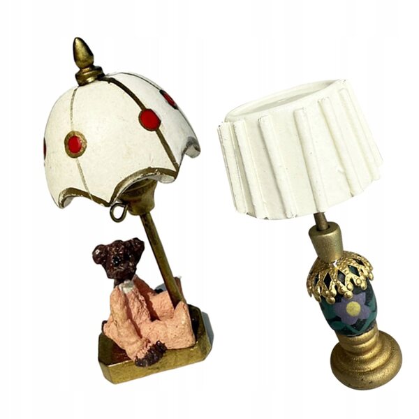 Set 2 Lampade Miniature da Tavolo in Legno a Forma di Orso per Domini in Miniatura