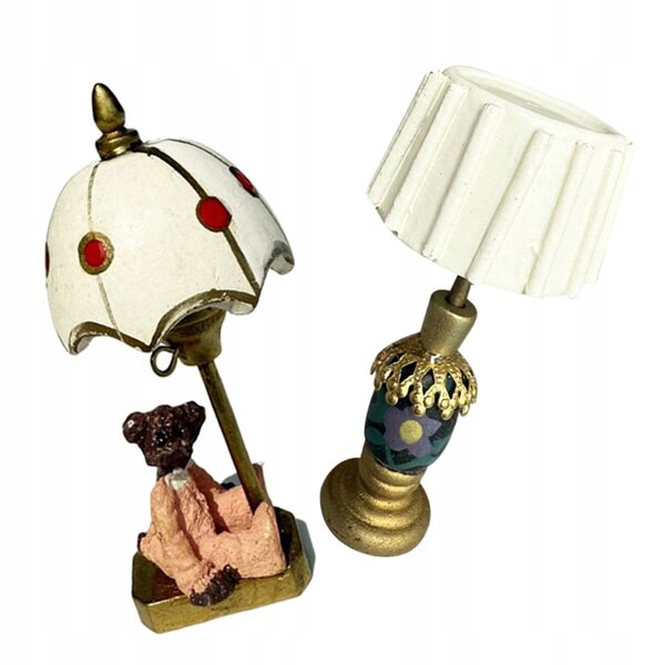 Set 2 Lampade Miniature da Tavolo in Legno a Forma di Orso per Domini in Miniatura