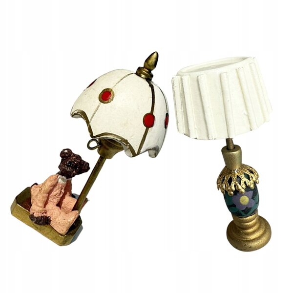 Set 2 Lampade Miniature da Tavolo in Legno a Forma di Orso per Domini in Miniatura