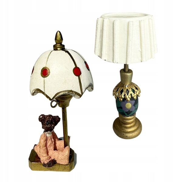 Set 2 Lampade Miniature da Tavolo in Legno a Forma di Orso per Domini in Miniatura