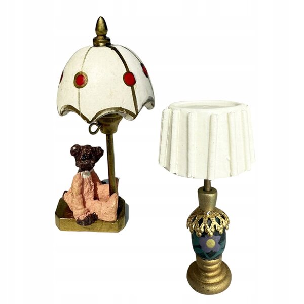 Set 2 Lampade Miniature da Tavolo in Legno a Forma di Orso per Domini in Miniatura