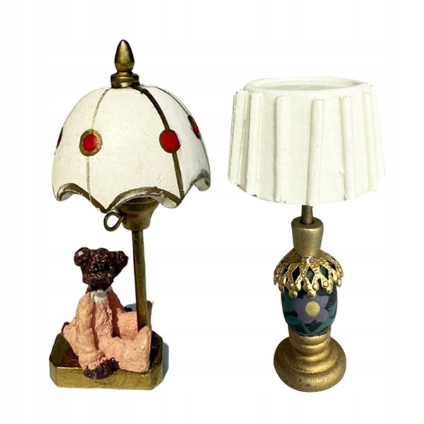 Set 2 Lampade Miniature da Tavolo in Legno a Forma di Orso per Domini in Miniatura