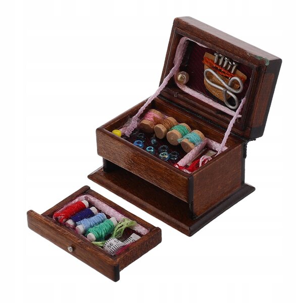 Scatola da cucito vintage in legno per casa delle bambole, decorazione elegante 3x2 cm