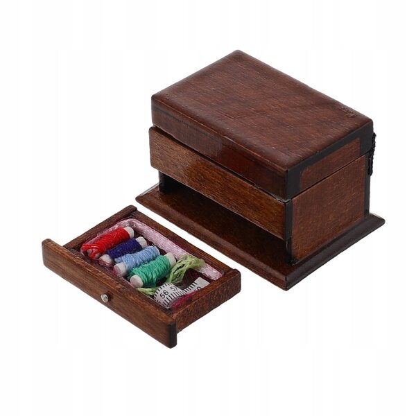 Scatola da cucito vintage in legno per casa delle bambole, decorazione elegante 3x2 cm