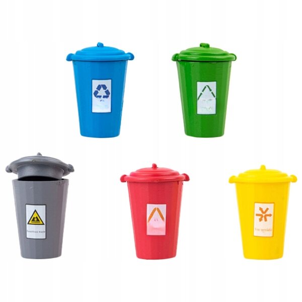 Set 5 Mini Cestini per Rifiuti in ABS per Decorazioni Casa e Gioco Bambini