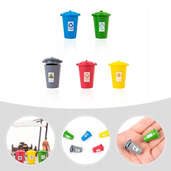 Set 5 Mini Cestini per Rifiuti in ABS per Decorazioni Casa e Gioco Bambini
