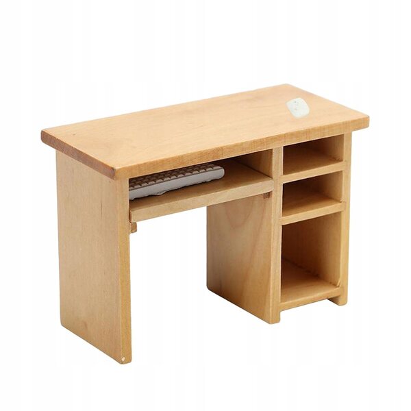 1:12 Mini-Computertisch aus Holz mit Maus und Tastatur für Puppenhaus