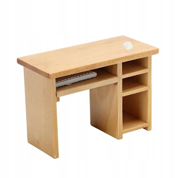 1:12 Mini-Computertisch aus Holz mit Maus und Tastatur für Puppenhaus