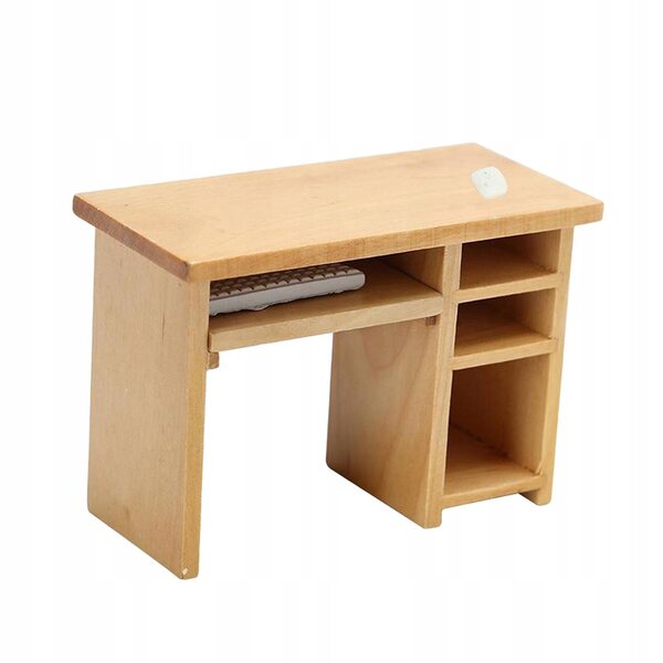1:12 Mini-Computertisch aus Holz mit Maus und Tastatur für Puppenhaus