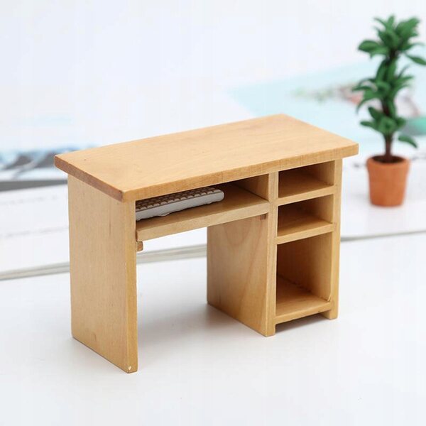 1:12 Mini-Computertisch aus Holz mit Maus und Tastatur für Puppenhaus
