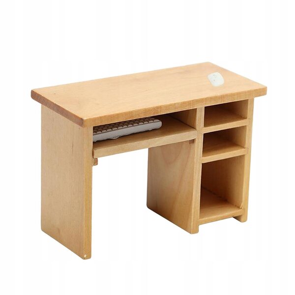 1:12 Mini-Computertisch aus Holz mit Maus und Tastatur für Puppenhaus
