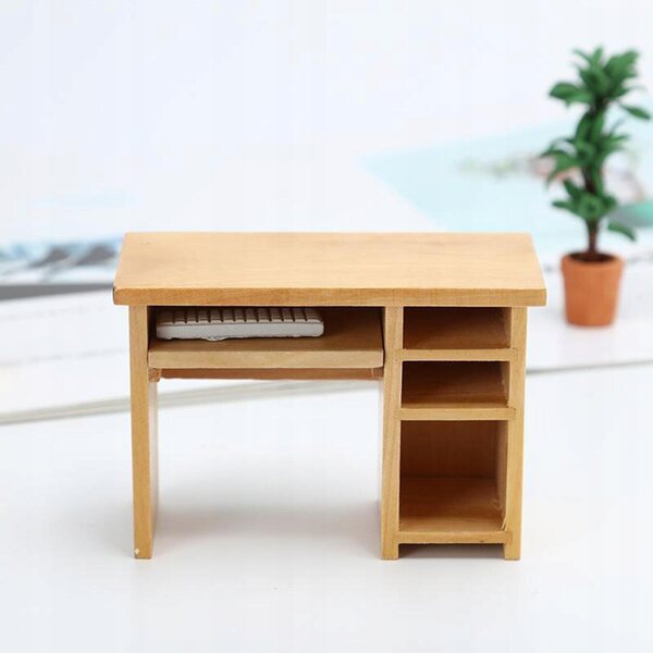 1:12 Mini-Computertisch aus Holz mit Maus und Tastatur für Puppenhaus