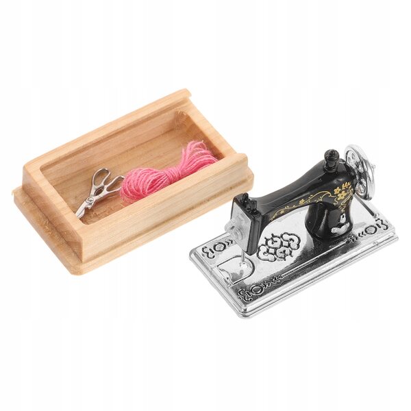 Mini macchina da cucire vintage in legno e plastica per decorazioni casa 5x4 cm