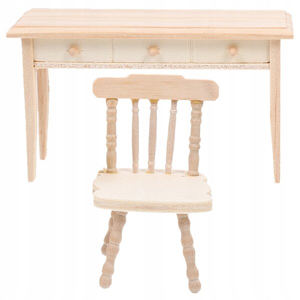 Set Miniaturizzato Mobili in Legno per Casa delle Bambole: Scrivania e Sedia