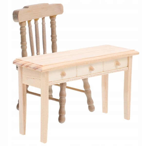 Set Miniaturizzato Mobili in Legno per Casa delle Bambole: Scrivania e Sedia