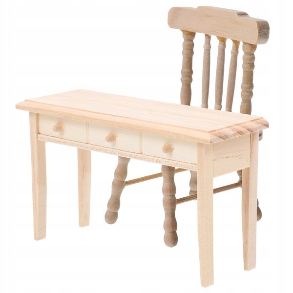 Set Miniaturizzato Mobili in Legno per Casa delle Bambole: Scrivania e Sedia