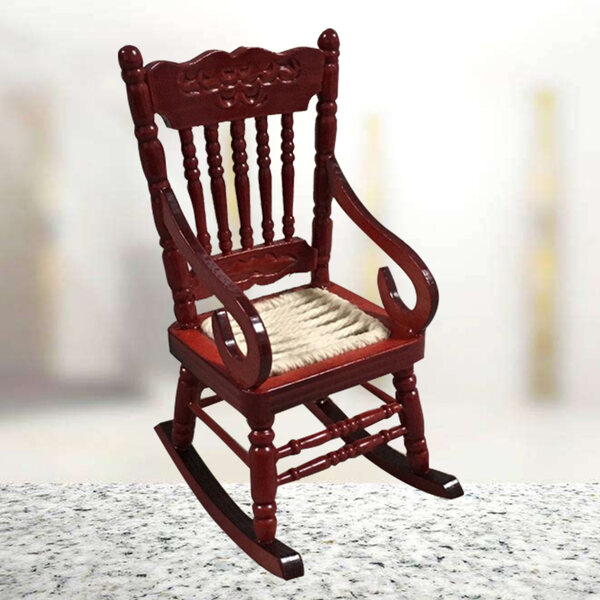 Mini Sedia a Dondolo in Legno Scuro per Casette delle Bambole 1:12