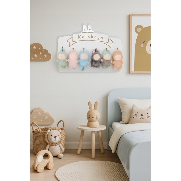 Presa da parete porta bambole Labubu L-6 in MDF 63x47 cm, ideale esposizione