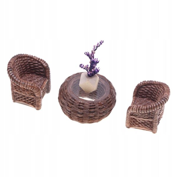 Mini rotan meubelset voor poppenhuis, realistisch en handgemaakt