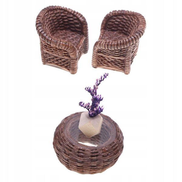 Mini rotan meubelset voor poppenhuis, realistisch en handgemaakt