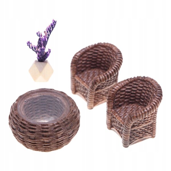 Mini rotan meubelset voor poppenhuis, realistisch en handgemaakt