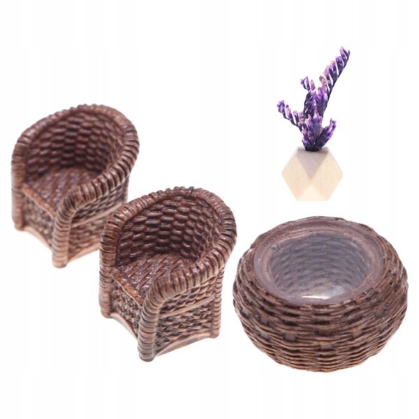 Mini rotan meubelset voor poppenhuis, realistisch en handgemaakt