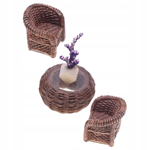 Mini rotan meubelset voor poppenhuis, realistisch en handgemaakt
