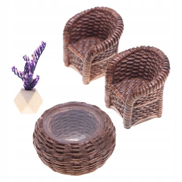 Mini rotan meubelset voor poppenhuis, realistisch en handgemaakt