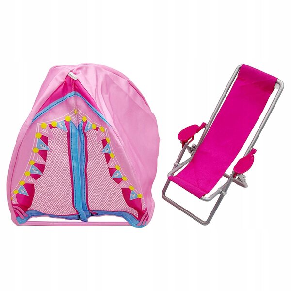 Campingzelt und Zubehörset für Puppen mit Mini-Strandstuhl, 2-teilig