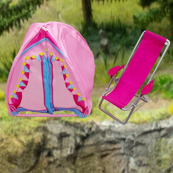 Campingzelt und Zubehörset für Puppen mit Mini-Strandstuhl, 2-teilig