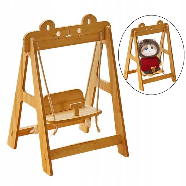 Holzschaukel für Puppen mit verstellbarem Seil – Foto- und Spielzubehör