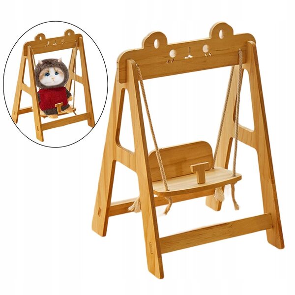 Holzschaukel für Puppen mit verstellbarem Seil – Foto- und Spielzubehör