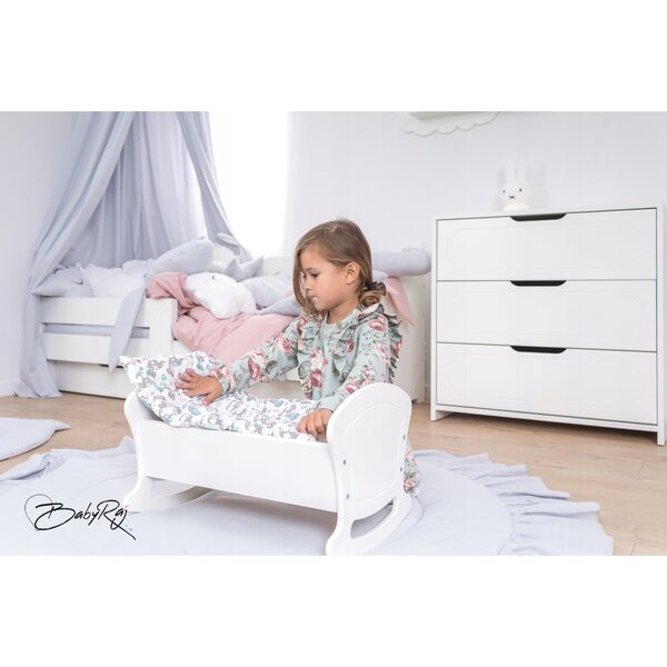 Culla per bambole GUCIO bianca e grigia, letto grande 50x35x30 cm