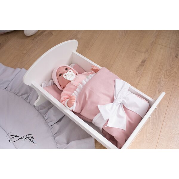 Culla per bambole GUCIO bianca e grigia, letto grande 50x35x30 cm