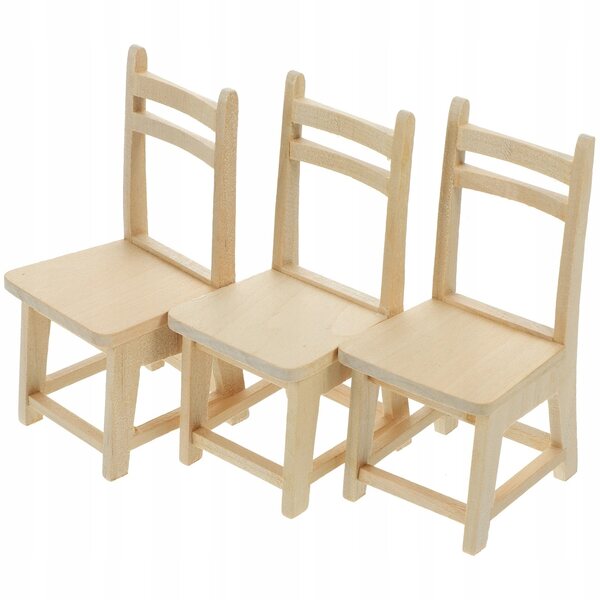 Set 3 Mini Sedie in Legno Beige per Decorazioni Casa delle Bambole 4,5x9,5cm