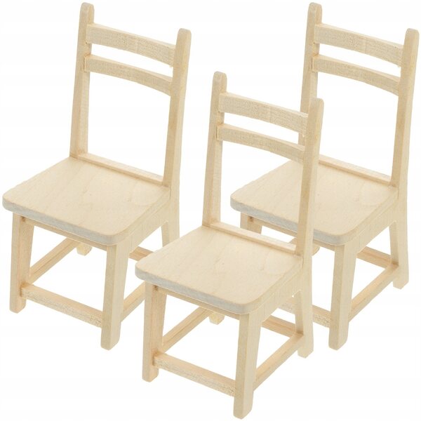 Lot de 3 mini chaises en bois beige pour décoration de maison de poupée 4,5x9,5 cm