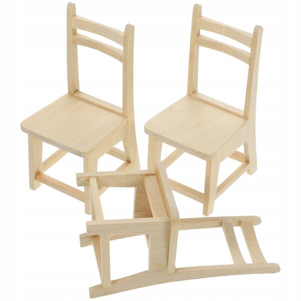 Lot de 3 mini chaises en bois beige pour décoration de maison de poupée 4,5x9,5 cm