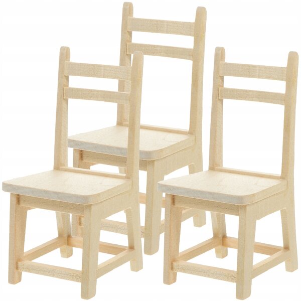 Lot de 3 mini chaises en bois beige pour décoration de maison de poupée 4,5x9,5 cm