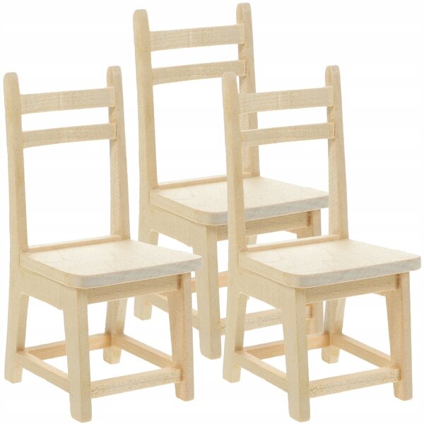 Lot de 3 mini chaises en bois beige pour décoration de maison de poupée 4,5x9,5 cm