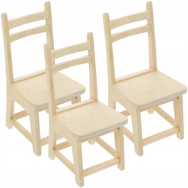 Lot de 3 mini chaises en bois beige pour décoration de maison de poupée 4,5x9,5 cm